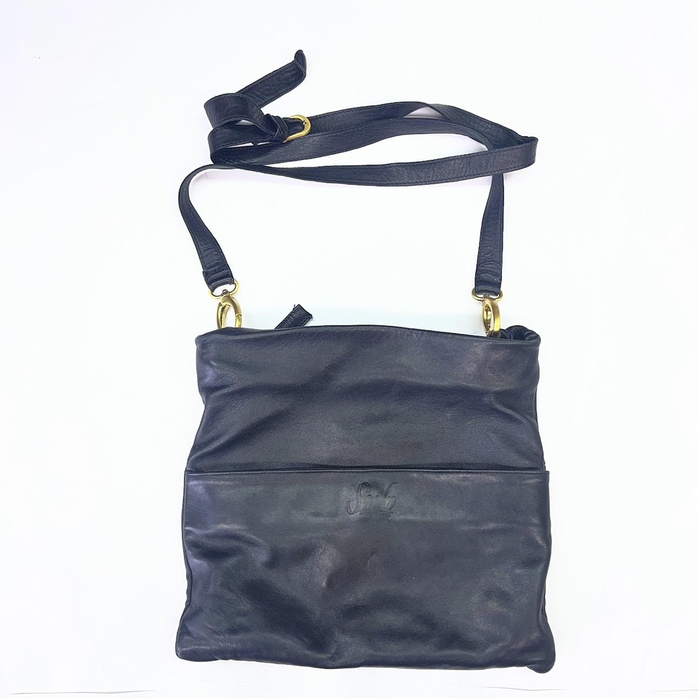 Sseko Black Leather Crossbody Bag Gold Hardware Ethiopia Adjustable Strap